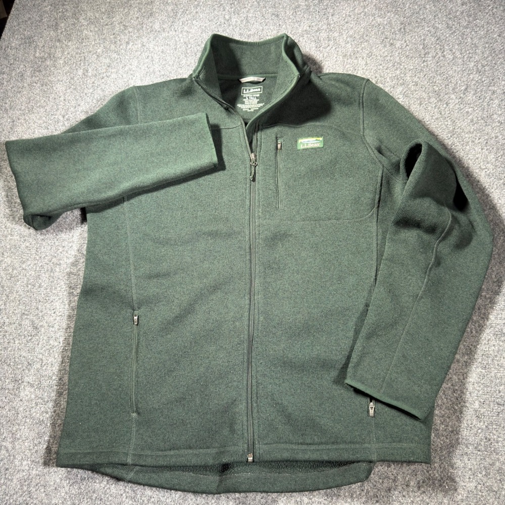 L.L. Bean Sweater Fleece Full Zip Jacket Mens Large Tall Green